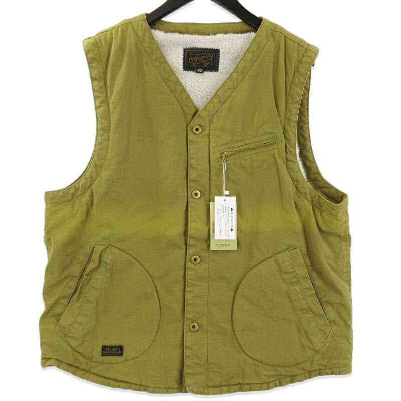 樂天商城 - 【中古】未使用 Vin&Age ヴィンアンドエイジ デッキボアベスト TYPE VTJ7 DECK BOA VEST コットンツイル×アクリルボア カーキ 42メンズ 71015052
