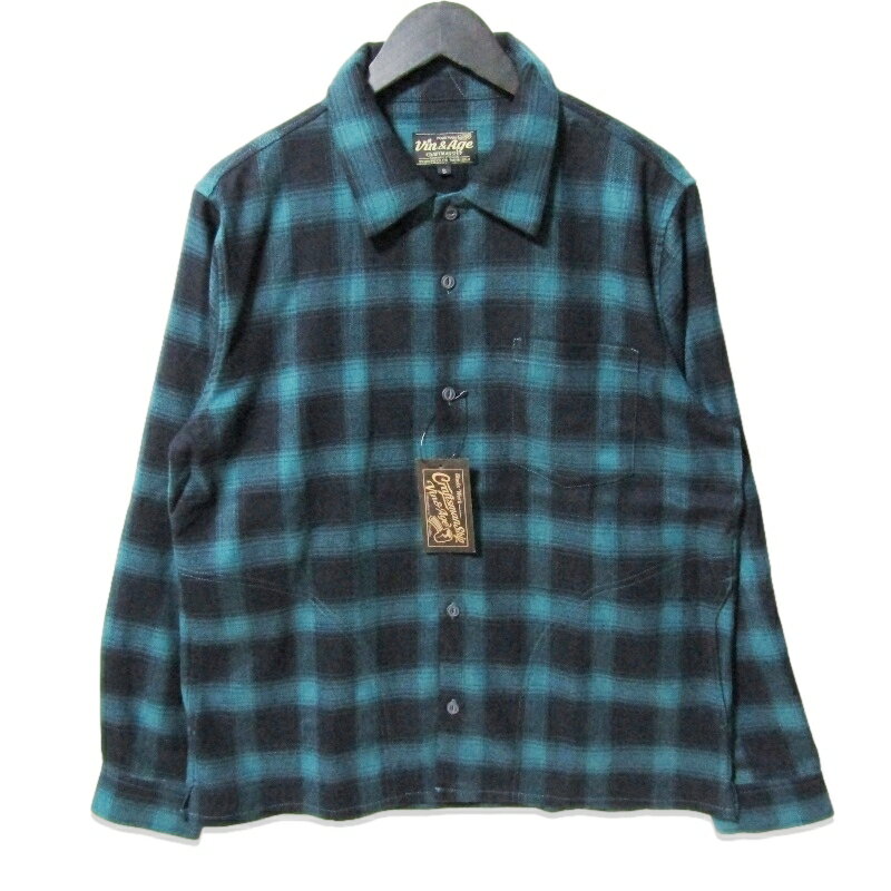 樂天商城 - 【中古】未使用 Vin&Age ヴィンアンドエイジ 長袖チェックシャツ TYPE VSL5 OMBRE CHECK SHIRT オンブレチェック D.MINT Sメンズ 27112757