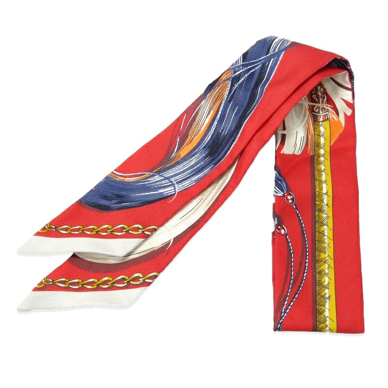 【中古】美品 HERMES エルメス ツイリー スカーフ CAVALCADES シルク 061829S-15 レディース レッド 90010137