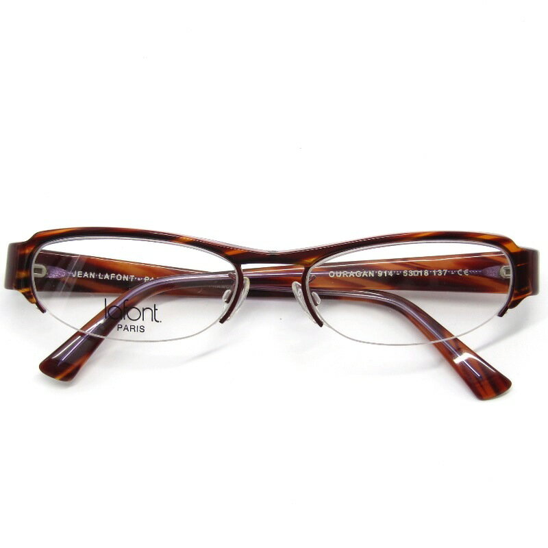 【中古】未使用 Lafont ラフォン メガネフレーム OURAGAN フランス製 ウラガン オーバル ハーフリム ナイロール 914 ブラウンマーブル メガネ 眼鏡 サングラス 61004878
