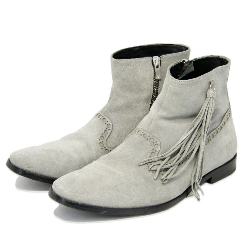 樂天商城 - 【中古】Nepco Footwear ネプコフットウェア 41 サイドジップブーツ タッセル ブローグ フリンジ チェルシーブーツ グレー スエード Medalion Boot with Tassel Fringe ショートブーツ レザーソール GRAY ブーツ 35005329