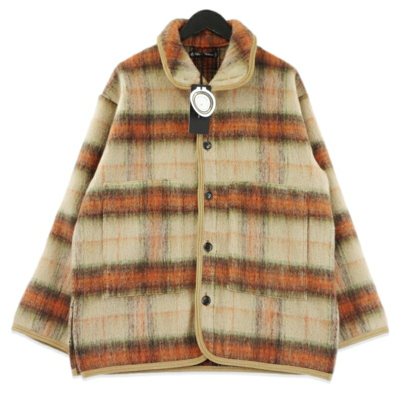 樂天商城 - 【中古】未使用 UPSCAPE AUDIENCE アップスケープオーディエンス ジャケット AUD7340 ECOLANA シャギーチェック BEIGE × ORANGE M スタンドオーバー ジャケット メンズ 70017515