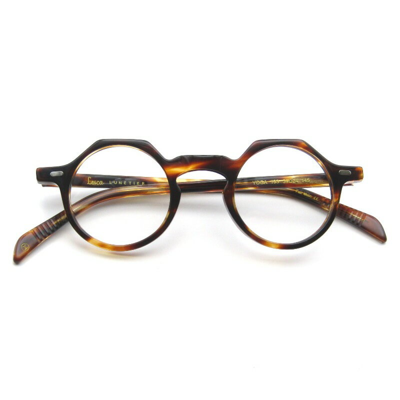 【中古】未使用 Lesca LUNETIER レスカ ルネティエ メガネフレーム YOGA フランス製 ヨガ ラウンド/パント 193 デミブラウンクラウンパント メガネ 眼鏡 サングラス 65009962