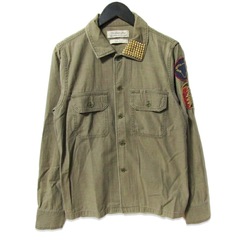 樂天商城 - 【中古】REMI RELIEF レミレリーフ 長袖ミリタリーシャツ スタッズ ワッペン コットン 日本製 ワークシャツ カーキ Mメンズ 27112917