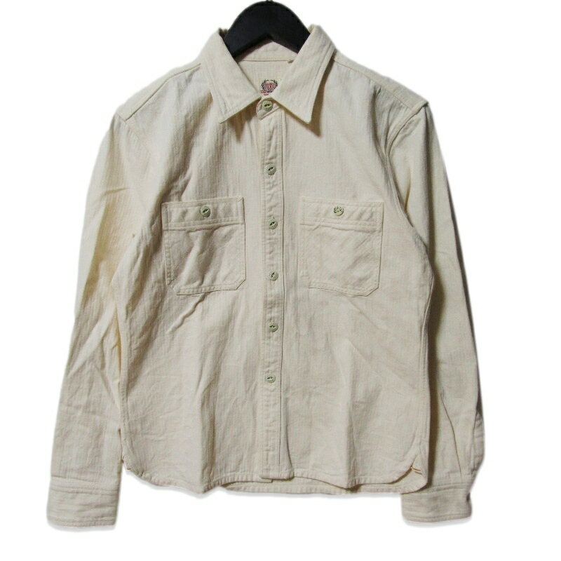 樂天商城 - 【中古】THE FLAT HEAD フラットヘッド 長袖シャツ ヘリンボーン ワークシャツ 猫目ボタン 日本製 コットン ホワイト 白 36メンズ 27112919