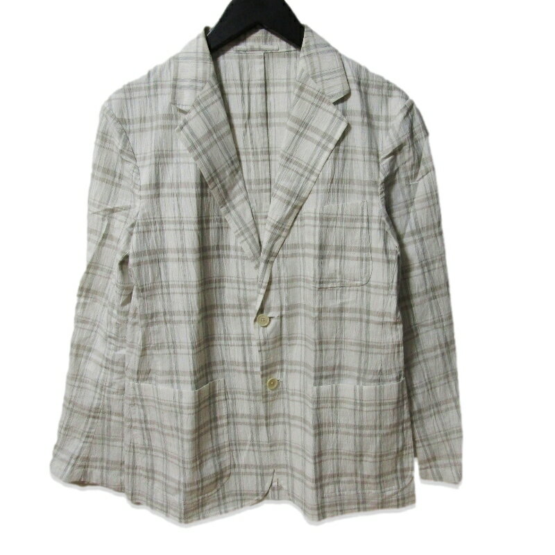 樂天商城 - 【中古】UNITED ARROWS ユナイテッドアローズ ワッシャー シングル 2ボタンジャケット 1122-102-6405 シャツジャケット ホワイト 白 46チェック 総柄 リネン 背抜き テーラードジャケットメンズ 27112969