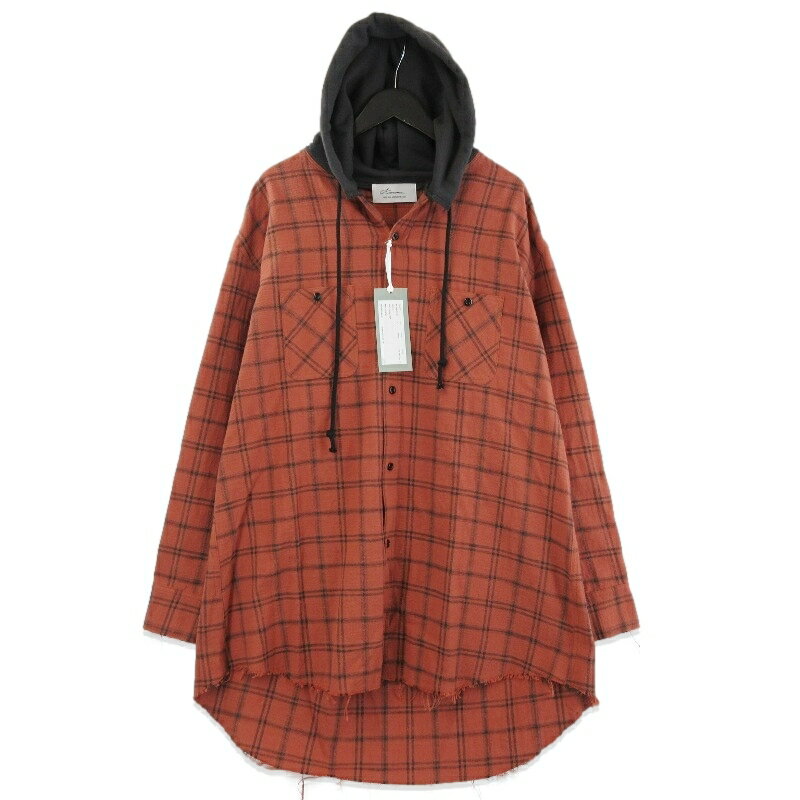 樂天商城 - 【中古】未使用 AZUMA アズマ PLAID DOCKING HOOD SHIRT 25AH-SH-02 長袖チェックシャツ ロング フーディ ヴィンテージ加工 レッド 0メンズ 71015238