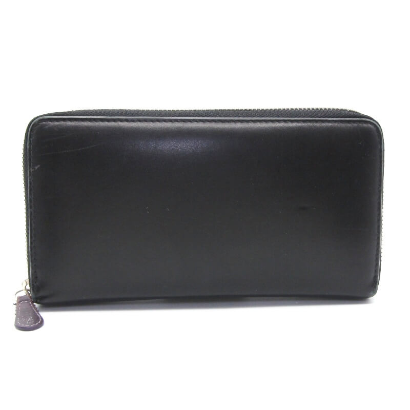 【中古】ETTINGER エッティンガー 長財布 ROUND ZIP PURSE ST2051EJR ロイヤルコレクション カーフ ラウンドジップ ブラック/パープル ロングウォレット レザー 28012123