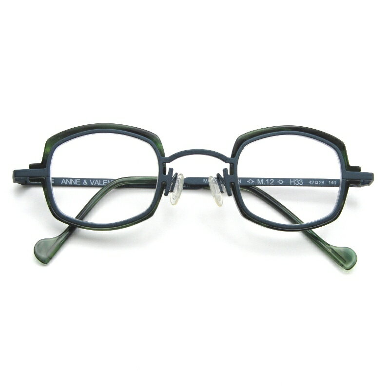 樂天商城 - 【中古】美品 ANNE ET VALENTIN アンバレンタイン メガネフレーム M.12 フランス製 バレルシェイプ H33 マットネイビー/グリーンエムトゥエルブ コンビ メガネ 眼鏡 サングラス 65010053