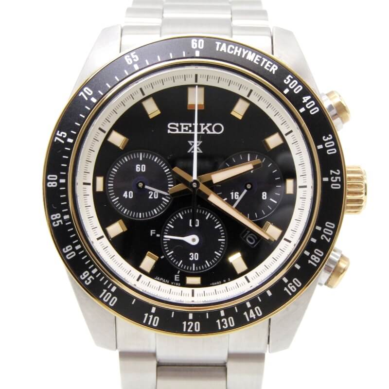 【中古】SEIKO セイコー プロスペックス スピードタイマー SBDL113 ソーラー V192-0AH0 本体のみ クロノグラフ ブラック/ゴールド PROSPEX SPEEDTIMER クオーツ 腕時計 28012156