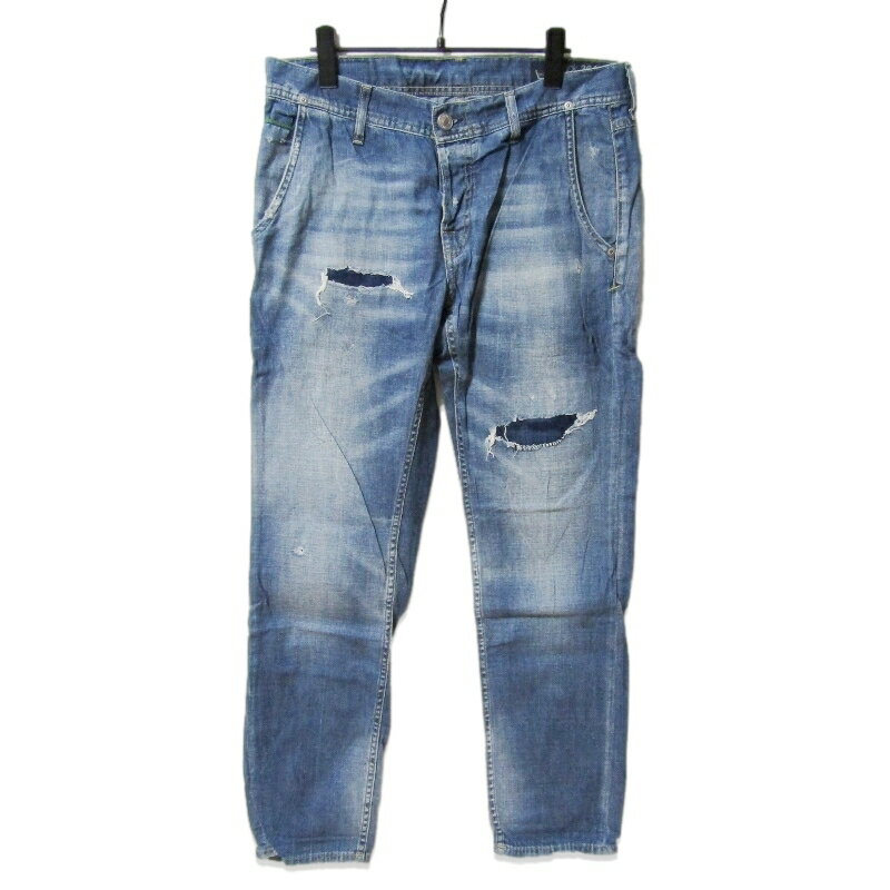 Rakuten - 【中古】CARE LABEL ケアレーベル デニムパンツ Slack 364 Song 263 ボタンフライ ダメージリペア加工 栄進物産 インディゴ 33イタリア製メンズ 27113186