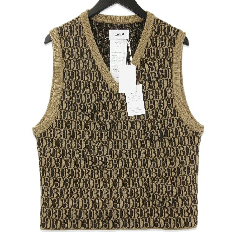 樂天商城 - 【中古】未使用 doublet ダブレット MONOGRAM JQ KNIT VEST 21AW34KN58 ニットベスト モノグラム ジャカード BEIGE Mメンズ 71015368