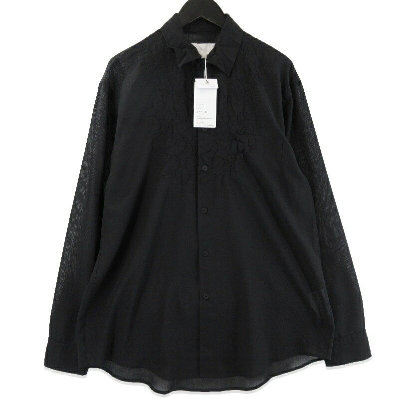 樂天商城 - 【中古】未使用 i'm here アイムヒアー アンフォルムシャツ i'm53:FJ020 長袖シャツ キャッチワッシャープリーツ加工 ブラック 黒 LUNFORM SHIRTSメンズ 71015369