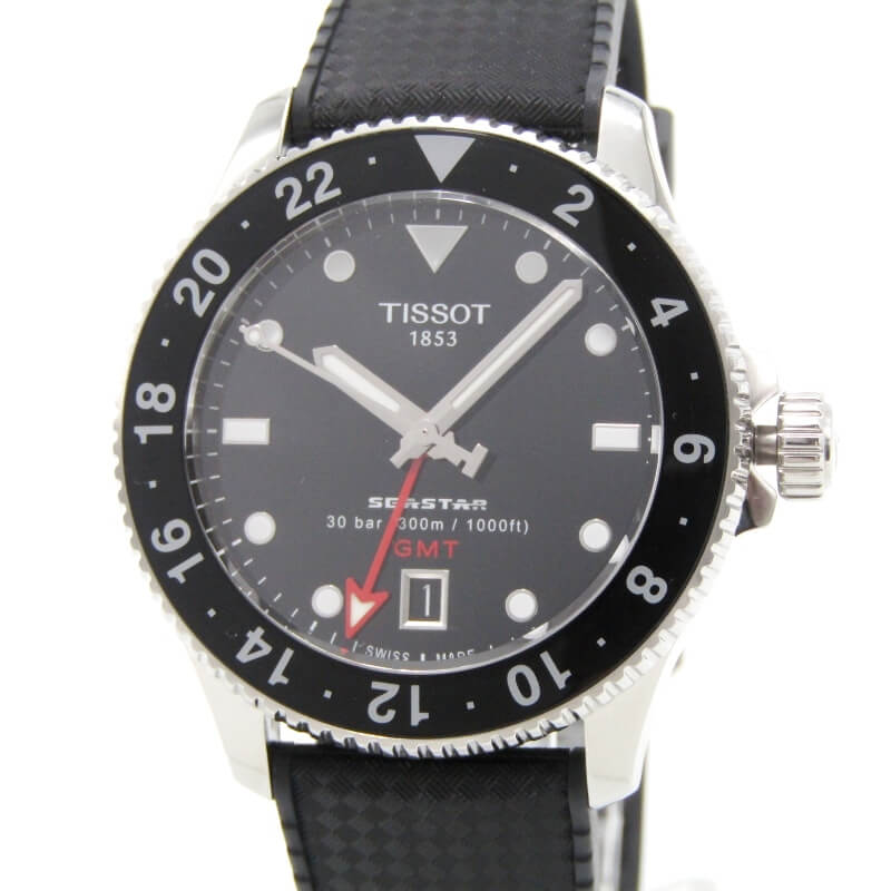 樂天商城 - 【中古】美品 TISSOT ティソ シースター 1000 GMT 40MM T120.852.17.051.00 クオーツ T120852A SEASTAR T1208521705100 ブラック 黒 クオーツ 腕時計 28012304