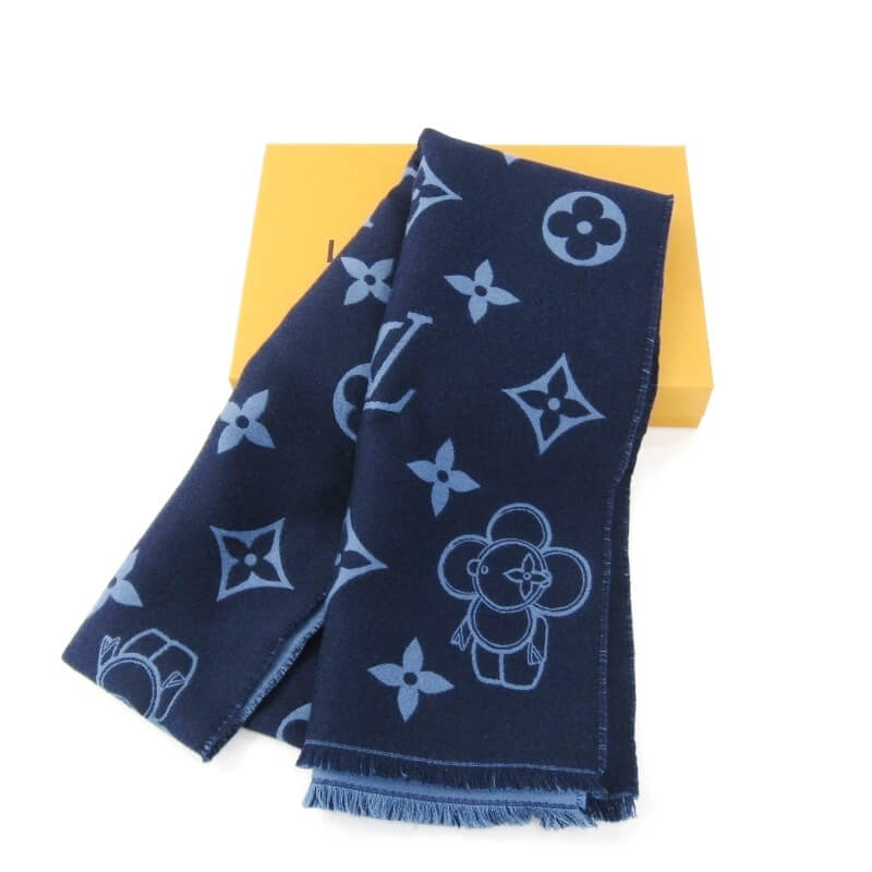 樂天商城 - 【中古】美品 Louis Vuitton ルイヴィトン マフラー M77129 モノグラム ヴィヴィエンヌ ウール イタリア製 ストール ネイビー ブルー MR4264 メンズ レディース リバーシブル 2024年 30013328