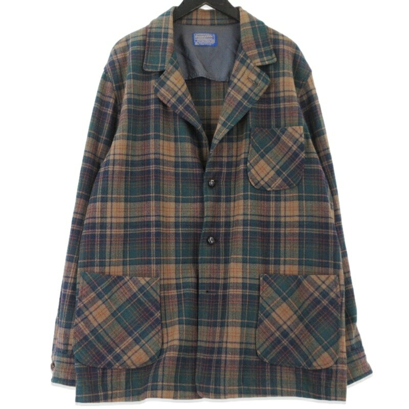 樂天商城 - 【中古】PENDLETON ペンドルトン アンコンジャケット USA製 ウール チェック柄 くるみ釦 70-80s ウール ブラウン XL メンズ 99000736