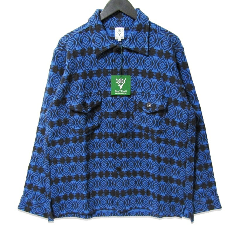 Rakuten - 【中古】未使用 South2 West8 サウスツーウエストエイト シャツジャケット NS787 23AW Smokey Shirt Cotton Dobby Native ブルー MPatternメンズ 27113353