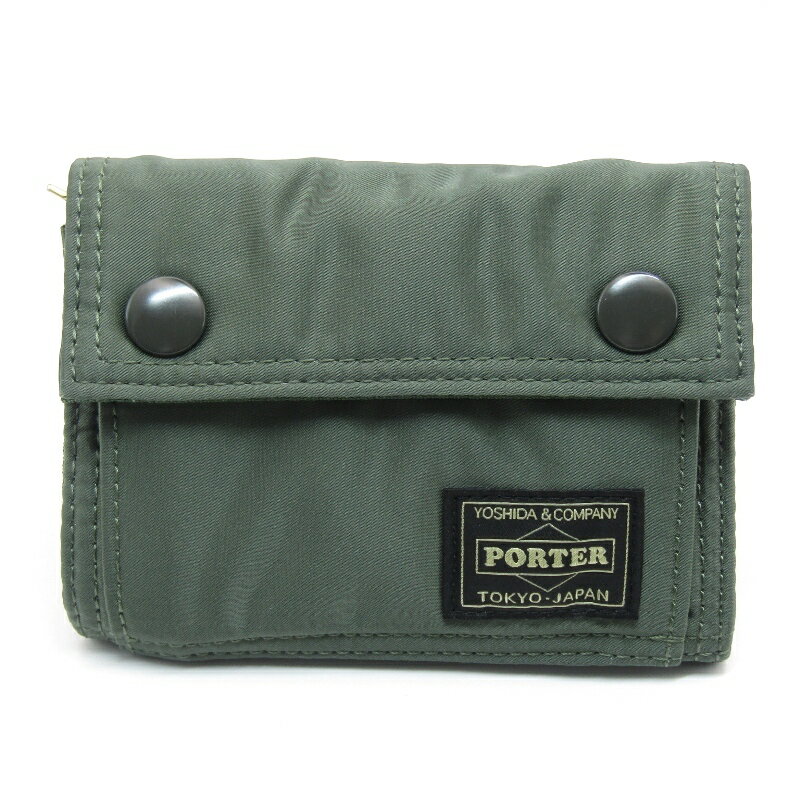 【中古】美品 PORTER ポーター POCKET WALLET M 622-27847 TANKER タンカー 三つ折り財布 ポケットウォレット セージグリーンレザー 61005308