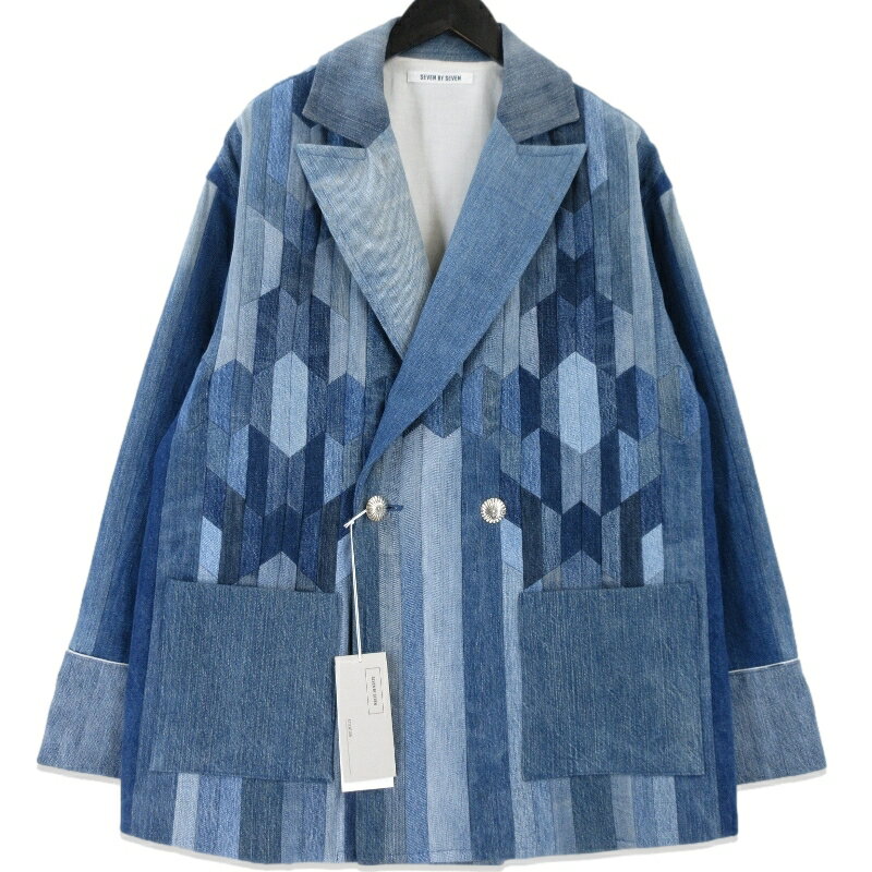 樂天商城 - 【中古】未使用 SEVEN BY SEVEN セブンバイセブン リワーク デニムジャケット 800-4125262 REWORK DENIM ブルー ネイティブパターン M JACKET Natives pattern 日本製 再構築 コンチョボタン メンズ 99000793