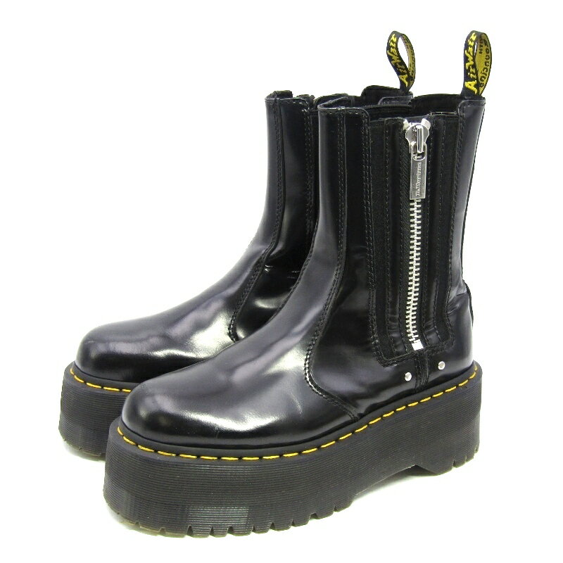 【中古】Dr.Martens ドクターマーチン UK6 チェルシーブーツ 2976 MAX ウィメンズ BUTTEROレザー サイドジップブーツ ブラック 黒 プラットフォームソール イエローステッチ レディース ブーツ 35005498