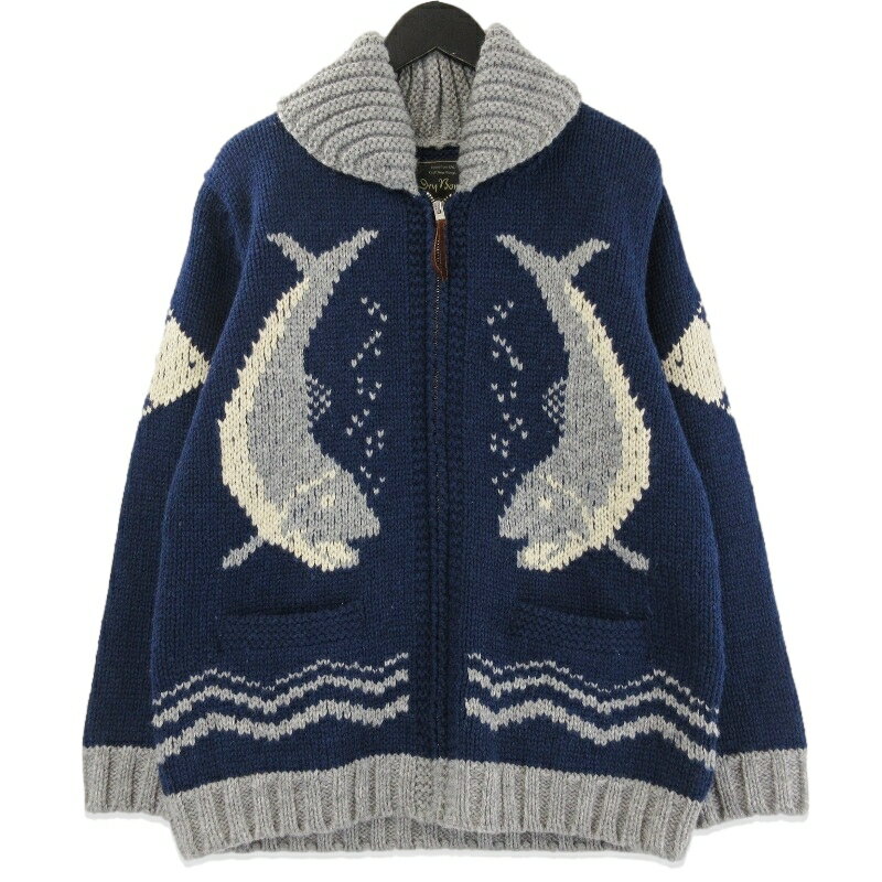 【中古】Dry Bones ドライボーンズ カウチンセーター シーバス ニット ジップ フィッシング ブルー Mメンズ 71015607（楽天・CLASSIC）