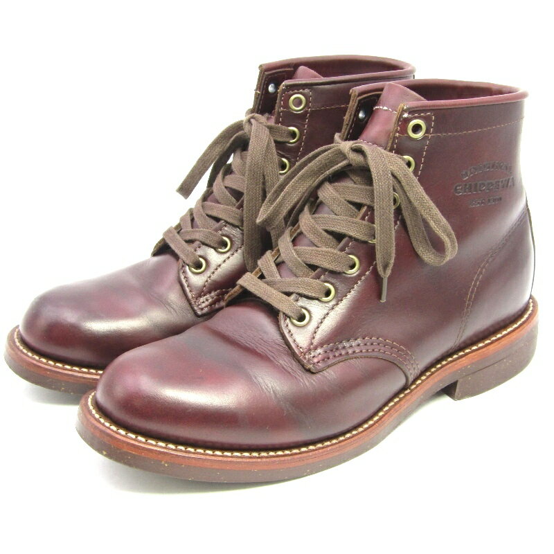 Rakuten - 【中古】CHIPPEWA チペワ US7.5D 25.5cm プレーントゥ ユーティリティブーツ 1901M25 6inch UTILITY BOOTS 牛革 バーガンディ CORDVAN 赤茶 レースアップブーツ ワークブーツ コードバンカラー レッド ブラウン ビブラムソール ブーツ 35005568