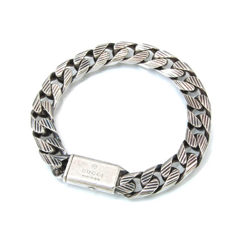 Rakuten - 【中古】GUCCI グッチ ブレスレット 喜平チェーン ストライプ 彫刻 エングレービング イタリア製 Ag925/SV925 シルバー 28012573