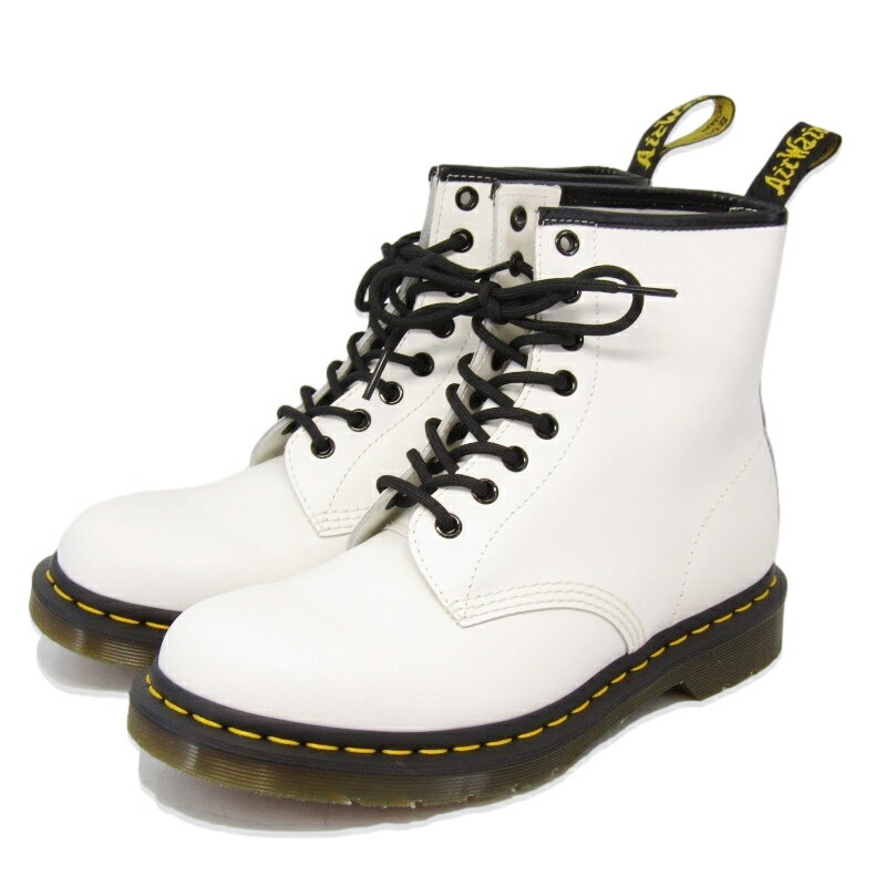 Rakuten - 【中古】美品 Dr.Martens ドクターマーチン UK7 8ホールブーツ 1460 スムースレザー イエローステッチ レースアップブーツ ホワイト 白 8EYE WHITE ブーツ 35005591