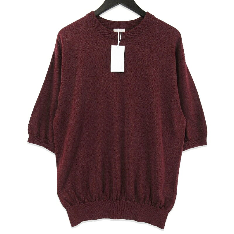 Rakuten - 【中古】未使用 Blanc YM ブランワイエム Wide knit T-Shirt BL-26S-WKT ワイド ニット Tシャツ 半袖 コットン バーガンディ Mメンズ 71015821