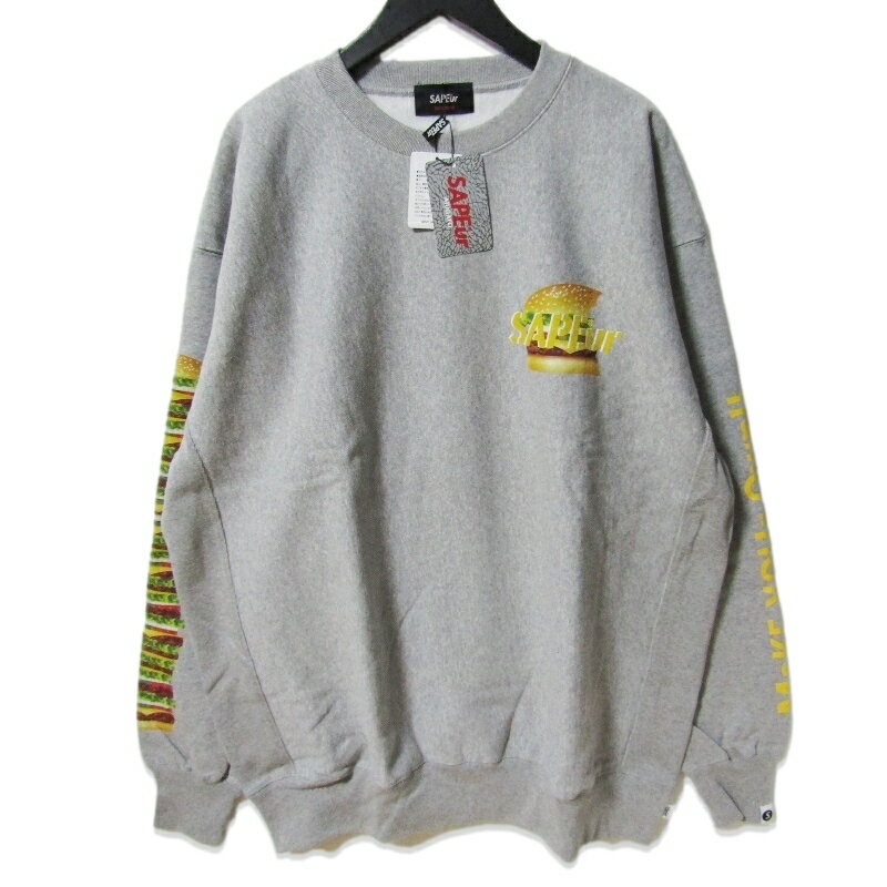 Rakuten - 【中古】未使用 SAPEur サプール BURGER CREW SWEAT A0021-209 スウェット バーガー プリント クルーネック グレー XXLメンズ 27113802