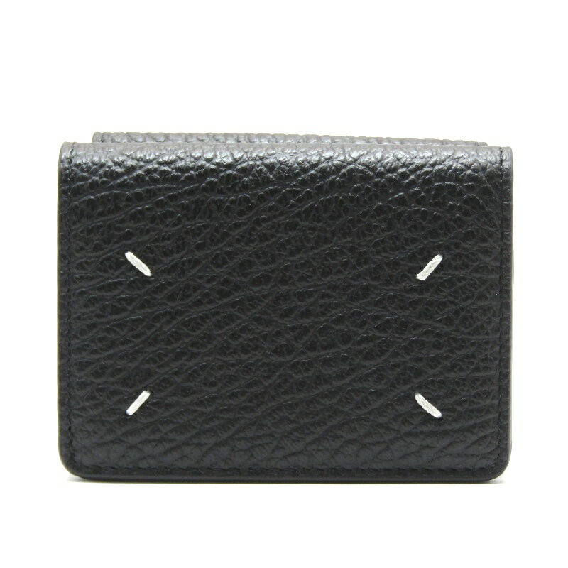美品 Maison Margiela メゾンマルジェラ 三つ折り財布 S36UI0416 P4455 Embossed Tri-Folded Leather Wallet ブラック 黒牛革 シボ革 イタリア製レザー 61005644