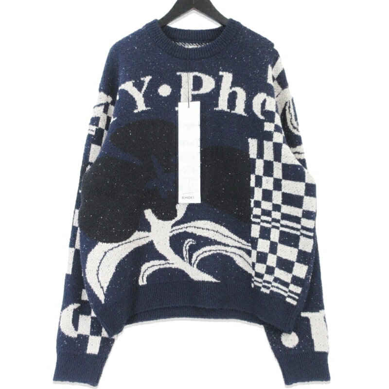 Rakuten - 【中古】未使用 KHOKI コッキ Intarsia-knit jumper 24fw-k-01 ジャカード ニット TyPhoo クルーネック ネイビー 2 メンズ 99000992
