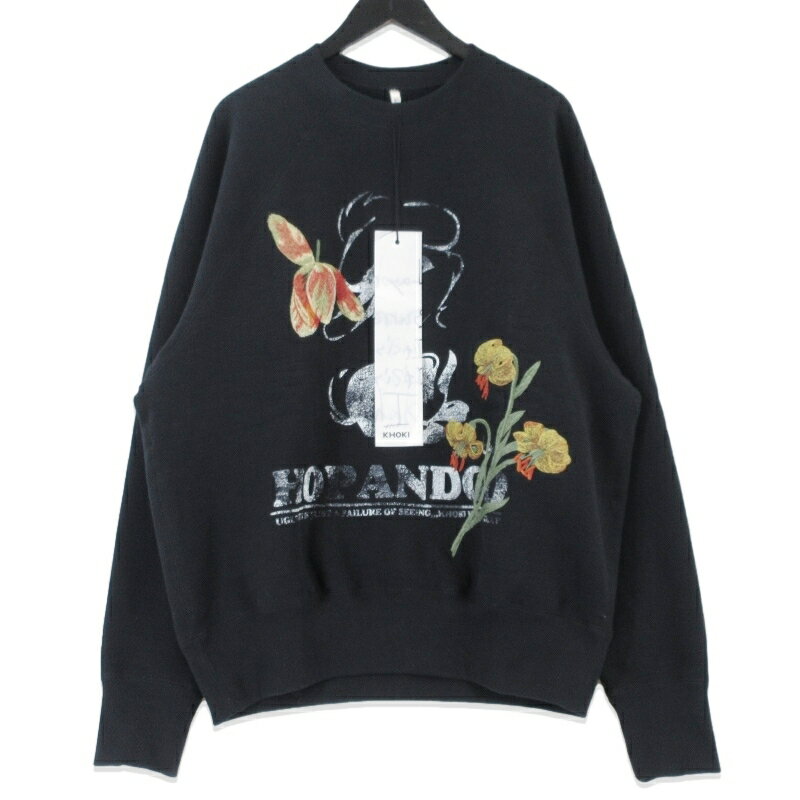 Rakuten - 【中古】未使用 KHOKI コッキ Vintage finished sweatshirt 24fw-t-04 スウェット 刺繍 プリント ヴィンテージ加工 ブラック 黒 3 メンズ 99000993