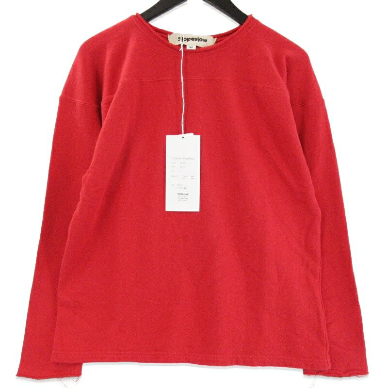 未使用 Slopeslow スロープスロウ FOOTBALL TEE 1261002 フットボールT カットオフ スウェット 長袖Tシャツ レッド Mメンズ 71015900