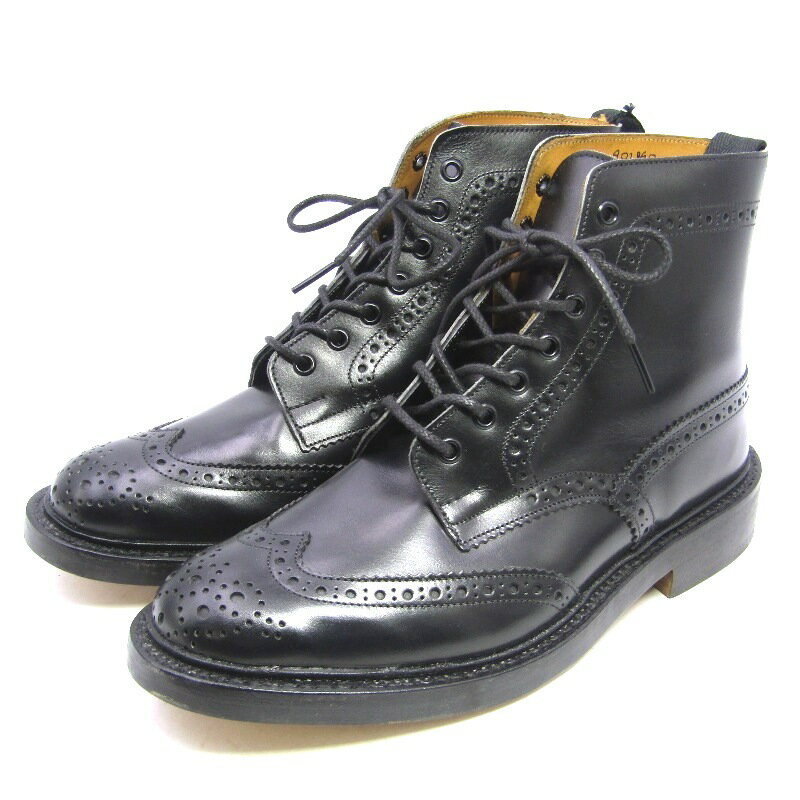 Rakuten - 【中古】美品 Tricker's トリッカーズ UK8 カントリーブーツ M2508 MALTON ブローグブーツ モールトン レザーソール ブラック カーフ 黒 ウィングチップ ブーツ 35005624
