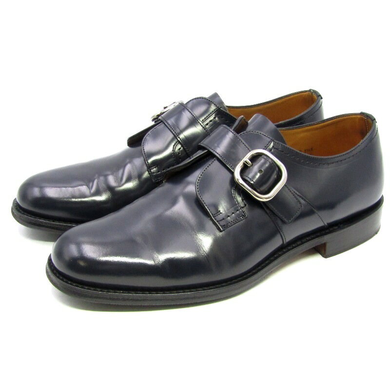 Rakuten - 【中古】美品 Church's チャーチ UK8F シングルモンク BAYCLIFF 103ラスト ポリッシュドバインダーカーフ 4都市 NAVY 紺 ネイビー シューズ 35005626