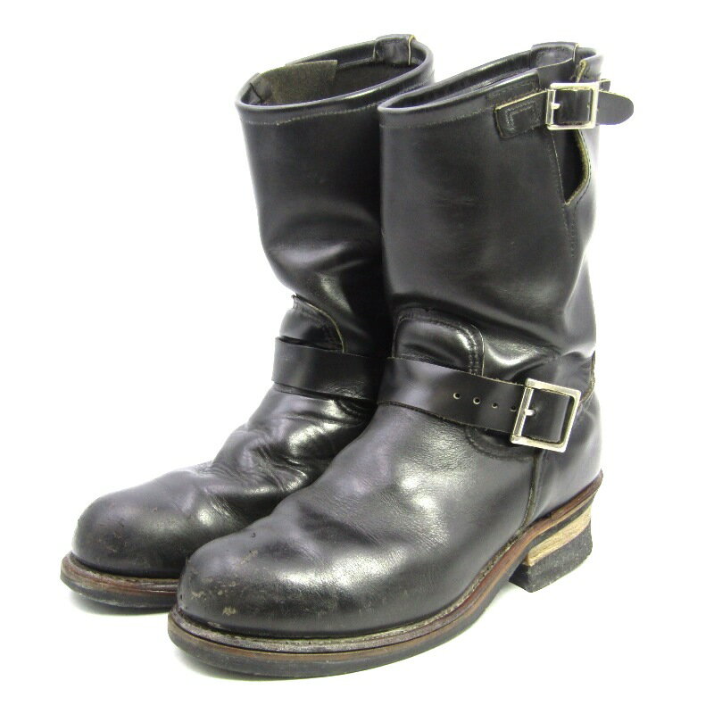 Rakuten - 【中古】REDWING レッドウィング US7.5D 25.5cm エンジニアブーツ 2268 PT99 刺繍羽タグ 90s 前期 プルオンブーツ ブラック クローム スチールトゥ ワークブーツ 黒 ブーツ 35005627