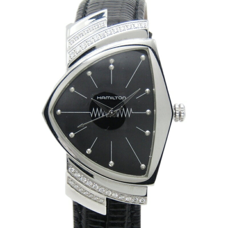【中古】HAMILTON ハミルトン ベンチュラ ダイヤモンド H244610 クオーツ メンズ レザー Ventura Daiamond 0.305ct ブラック 黒 ダイヤ H24461732 腕時計 30013396