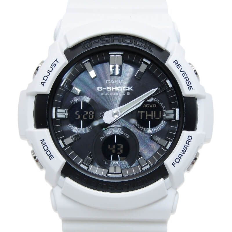 乐天商城 - 【中古】未使用 CASIO G-SHOCK Gショック GAW-100B-7AJF 電波ソーラー アナデジ マルチバンド6 ビッグケース ホワイト 白 ワールドタイム カシオ 腕時計 28012714