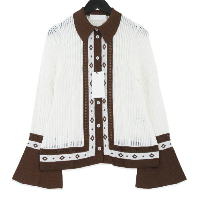 Rakuten - 【中古】美品 Mame Kurogouchi マメ クロゴウチ Knitted Shirt with Diamond Pattern MM21PF-KN726 ニット ホワイト ブラウン 2 長袖シャツ レディース 99001046