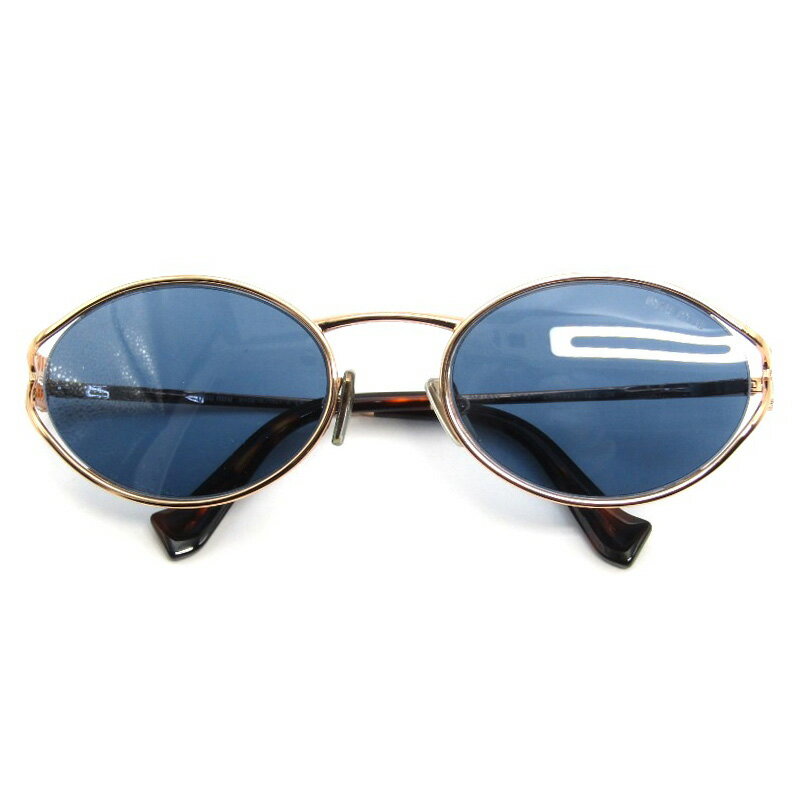 Rakuten - 【中古】美品 MIU MIU ミュウミュウ サングラス SMU 52Y イタリア製 オーバル サイドロゴ ZVF-1V1 ローズゴールドブルー メタル メガネ 眼鏡 サングラス 54001056