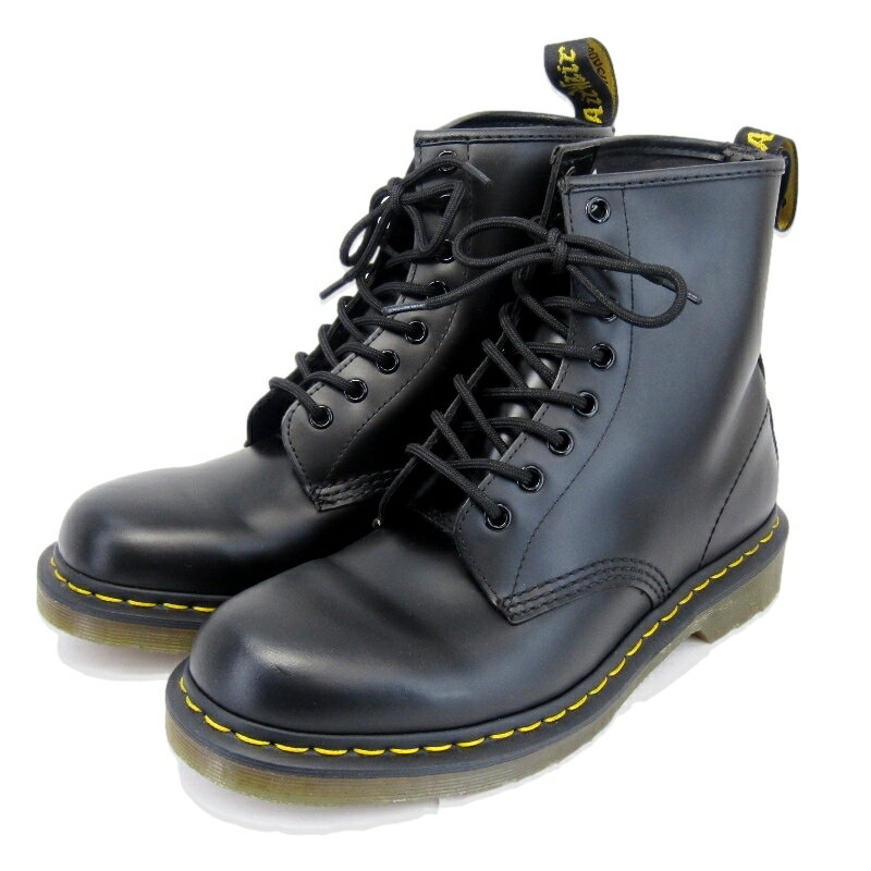 Rakuten - 【中古】Dr.Martens ドクターマーチン UK7 8ホールブーツ 1460 11822006 黒 8EYE BOOT レザー イエローステッチ ブラック スムース ブーツ 35005659