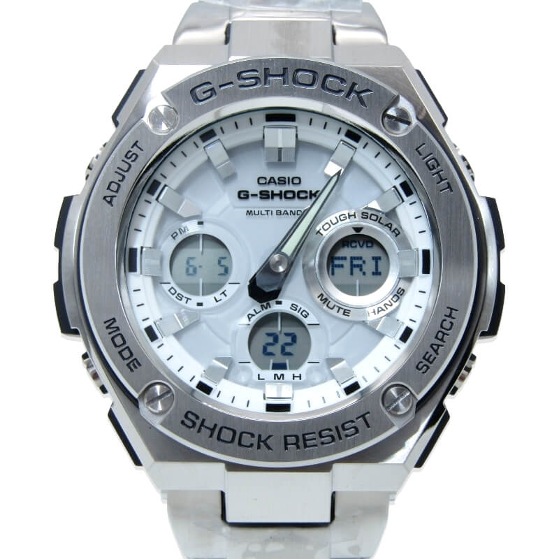 樂天商城 - 【中古】未使用 CASIO G-SHOCK Gショック GST-W110D-7AJF G-STEEL Gスチール 電波ソーラー アナデジ メタル SS ホワイト シルバー レイヤーガード構造 マルチバンド6 カシオ 腕時計 28012771