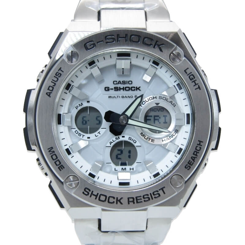 乐天商城 - 【中古】未使用 CASIO G-SHOCK Gショック GST-W110D-7AJF G-STEEL Gスチール 電波ソーラー アナデジ メタル SS ホワイト シルバー レイヤーガード構造 マルチバンド6 カシオ 腕時計 28012772