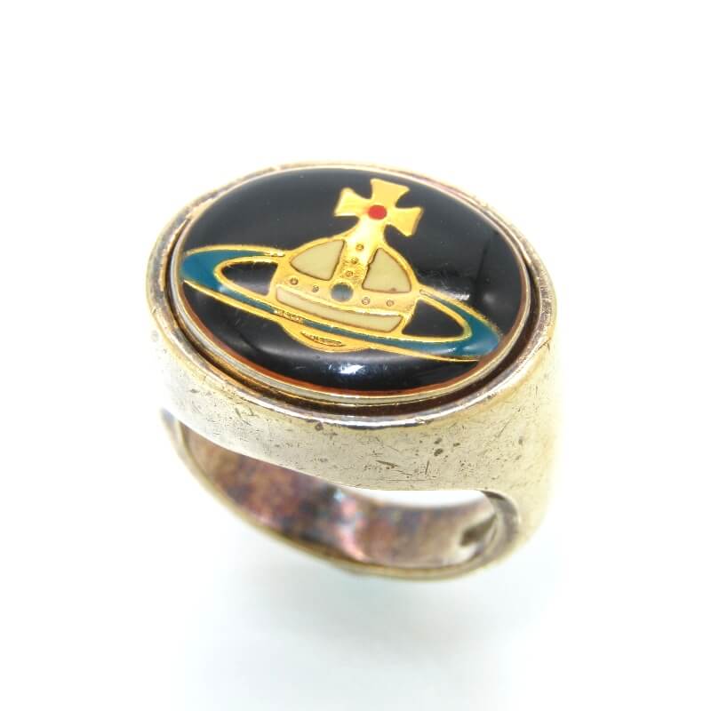 樂天商城 - 【中古】Vivienne Westwood ヴィヴィアンウエストウッド リング エナメルボタン Mサイズ ゴールドカラー/ブラック オーブ SV925 12号 シルバーホールマーク付 シルバー 28012825