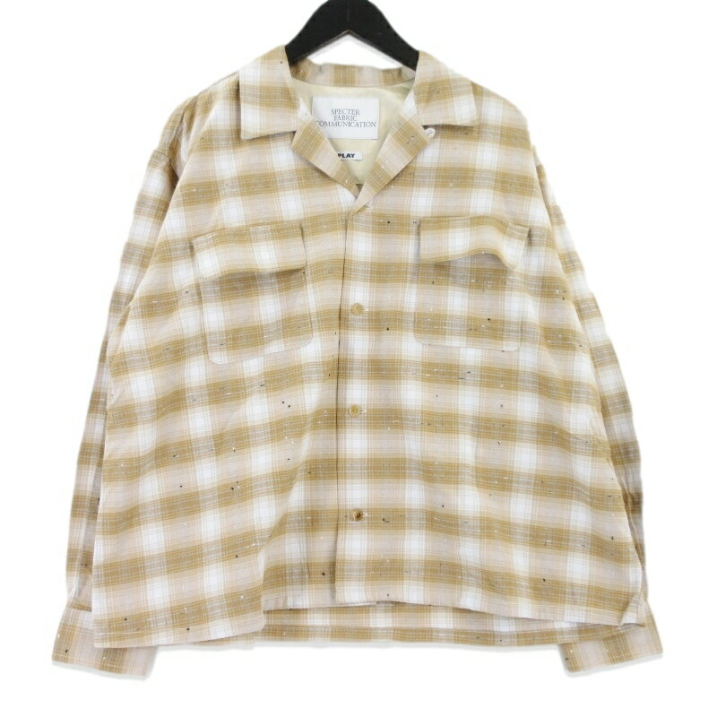 樂天商城 - 【中古】美品 SPECTER FABRIC COMMUNICATION スペクター ファブリック コミュニケーション 長袖シャツ PLAY DOBBY ドビー ベージュ 15.5 オープンカラー チェック メンズ 99001098