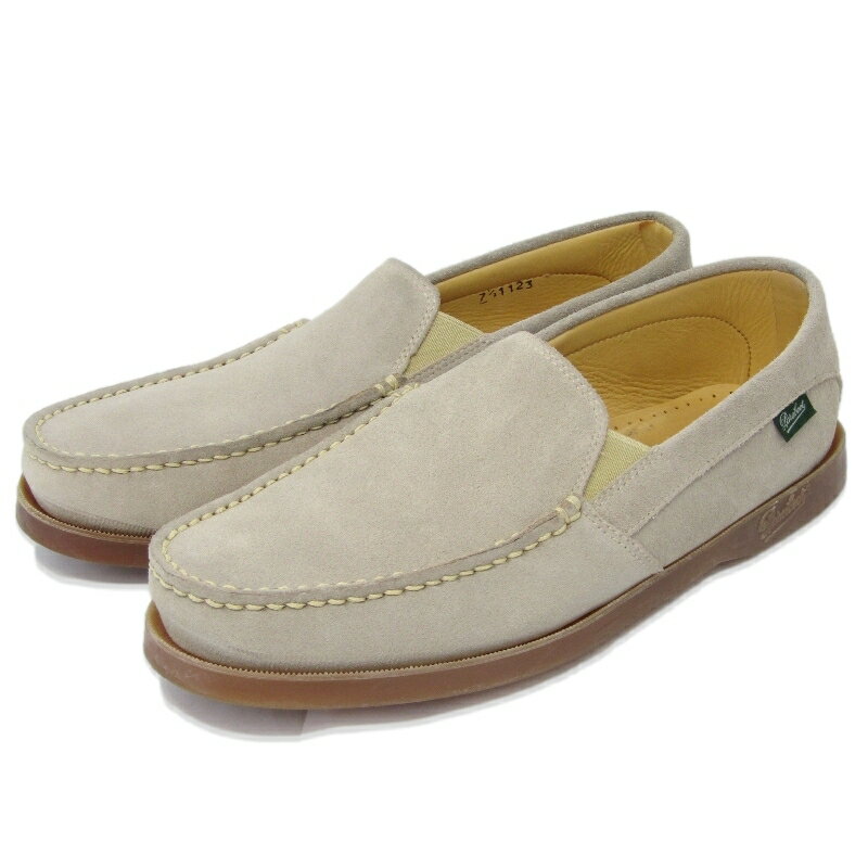 乐天商城 - 【中古】Paraboot パラブーツ UK7.5 スリッポン CASSIS カシス MARINEソール ベロア スエード グレージュ Uチップ モカシン VEL GREGE デッキシューズ シューズ 35005668