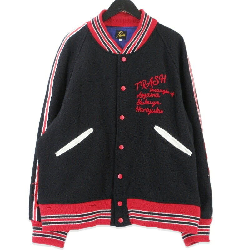 Needles ニードルズ レタードジャケット RW168 25AW Deconstructed Lettered Jacket ダメージ加工 25AW ブラック 黒 XL メンズ 99001249