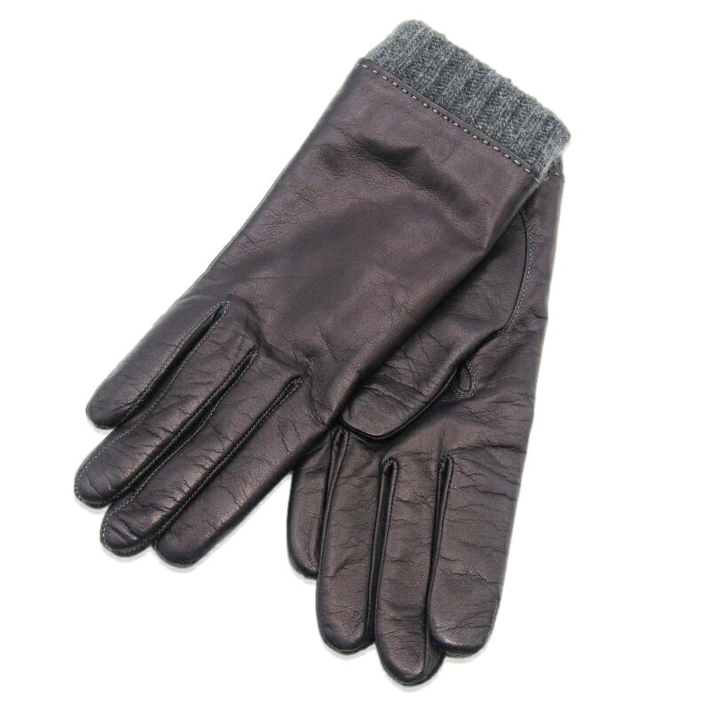 美品 ANDREANO アンドレアーノ レザーグローブ 羊革 ニットコンビ レディース 手袋 イタリア製 Milona Paris ネイビー 7.5 60010028