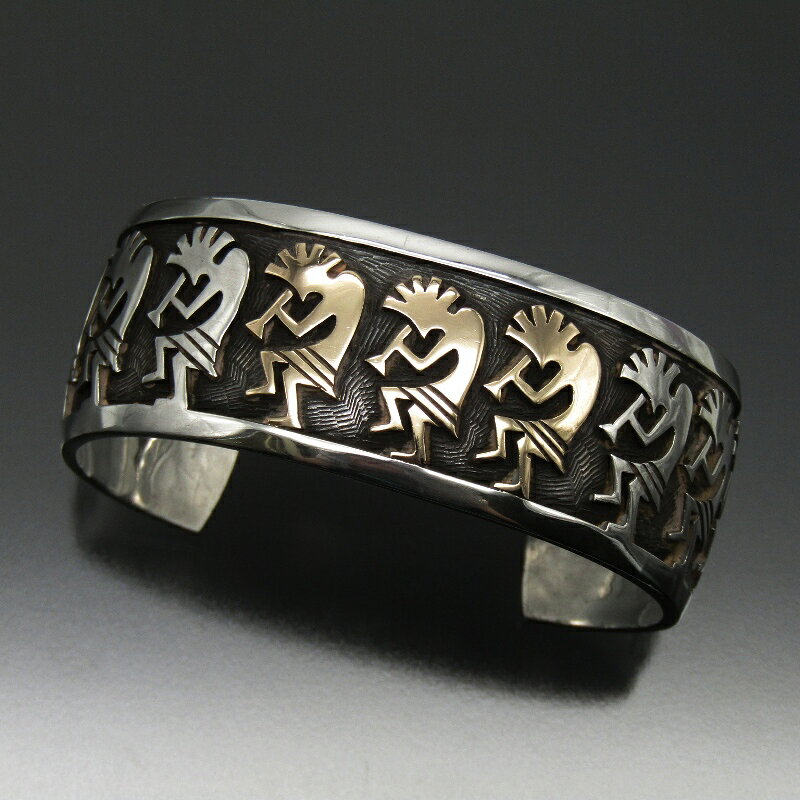 【中古】Steven Sockyma ホピ族 バングル 14K/シルバー コンビ ココペリ スティー...